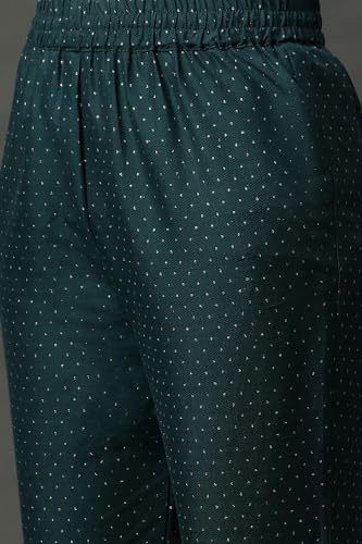 W for Woman Women's Rayon Kurta, Straight Pant & Dupatta (23AUSTWS10104-119928_Teal Green