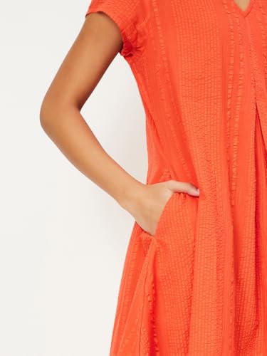 Max Kalki x Max Women Textured Asymmetric Dress (Orange_S)