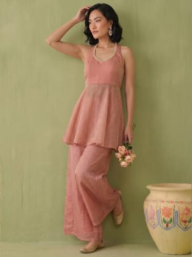 Varanga womens Dusty Rose Halter Peplum Palazzo Set