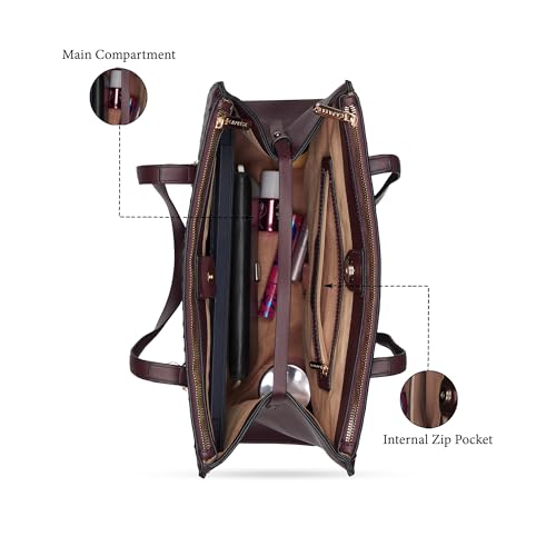 Caprese Britney Large 15.6 Laptop Compatible Tote Bag for Women | Animal Texture Faux Leather Shoulder Handbag | Spacious Office & Travel Bag | Dual Zipper & Magnetic Button Closure (Cherry Lacquer)