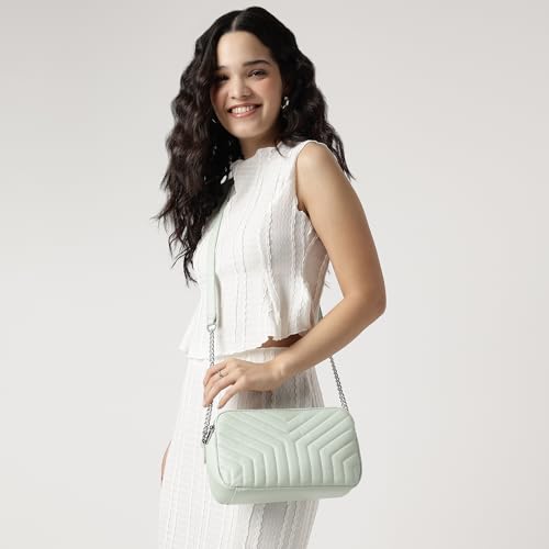 Fastrack Pastel Quilt Sling Bag for Women | Lightweight Quilted Crossbody with 3 Zippered Compartments, Detachable Strap and Soft-Tone Hardware | Stylish Everyday Sling for Casual Outings and College