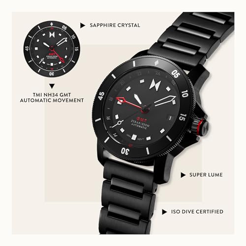 MVMT Stainless Steel Cali Diver Men Automatic Analog Watch, Frontier Black Dial, Minimalist, Black Band