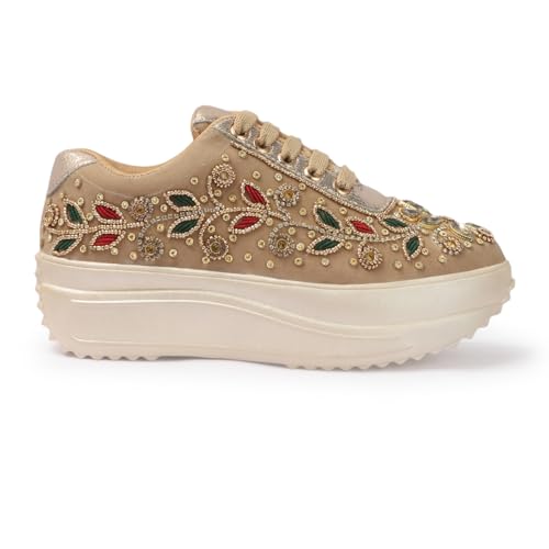 LENSBURY Women Hand Embroidery Wedding Party Bridal Sneakers 4032GL-38 Gold