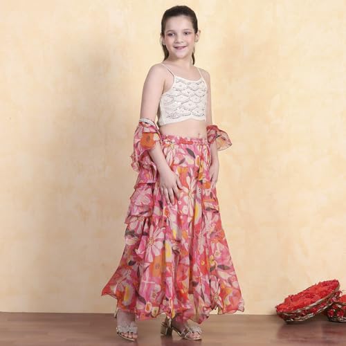 Biba Girl's Polyester Lehenga Set (KWFLOD6199SS25OWHT_Off White_4-5 Year)