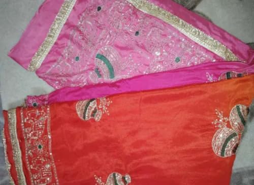 Women’s Rani Pink Traditional Rajputi poshak Gold Embroidered Ethnic with Zari Sequin Work, Kalash & Elephant Motifs