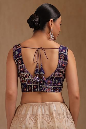 Soch Womens Purple Georgette Floral Print Padded Blouse with Zari