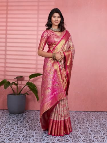 Veglari Women's Kanjivaram Pure Kanchipattu Soft Silk Original Hand Weving Klanjali Kanchivaram Silk Saree With Blouses Piecs (colour 1.4)