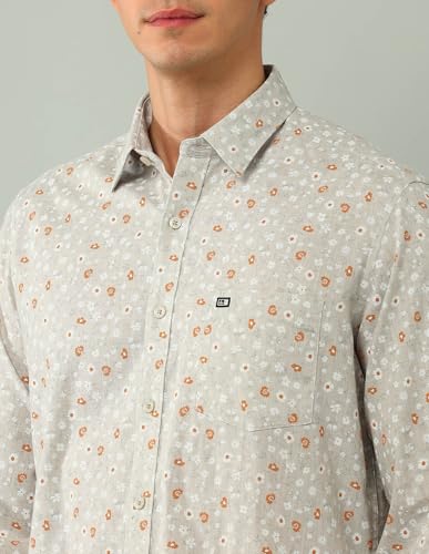 Arrow Sports Men's Floral Slim Fit Shirt (ASAJSH1669_Beige