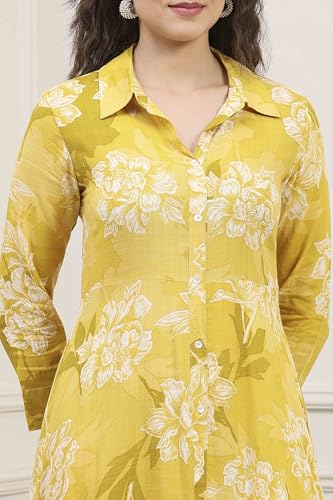 BIBA Women Olive Rayon Printed Straight Dress_42