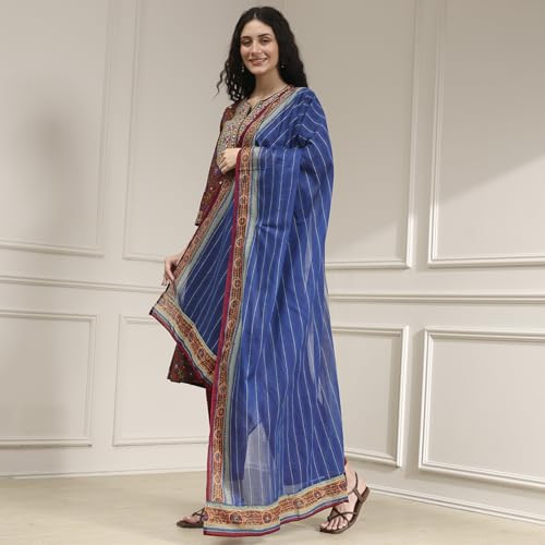 Biba Women Blue Rust Cotton A-Line Printed Kurta Set_32