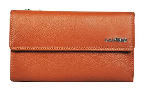 Women's Genuine Leather Wallet-Long Purse Wallet with Multiple Card Slots, Zip Pocket and Note Compartment (Brown)