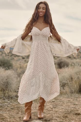 American Eagle V-Neck Lace Inset Hanky Hem Midi Dress