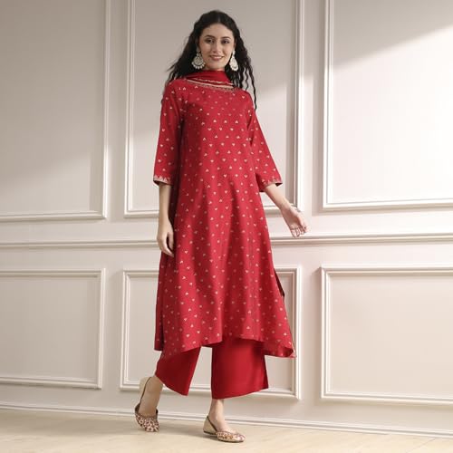 Biba Women's Polyseter Blend Kurta Set (SKDRSTELE30519AW25RED_Red