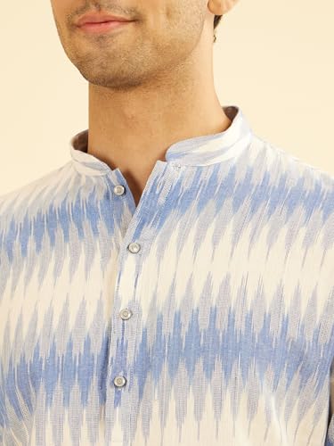Manyavar Men's Cotton Blend Printed Mid Length Kurta(Light Blue,XXXL)