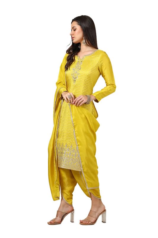 Soch Womens Mustard Tissue Woven Design Suit Set With Cutdana