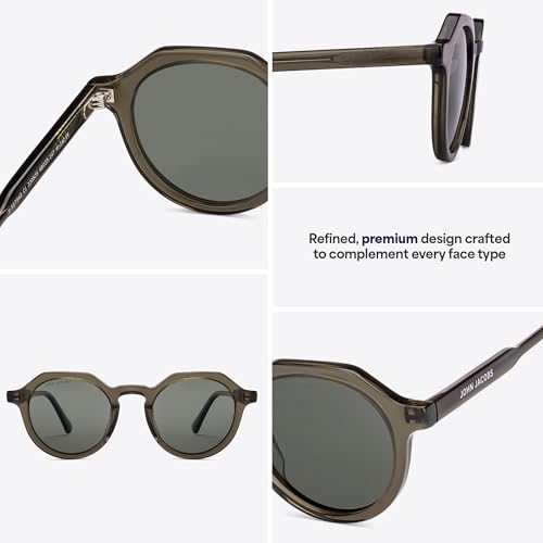 John Jacobs |Transparent Green | Full Rim Round Stylish & Premium UV Protected Sunglasses | Acetate Lines | Polarized and 100% UV Protected | Men & Women | Wide | JJ S17343