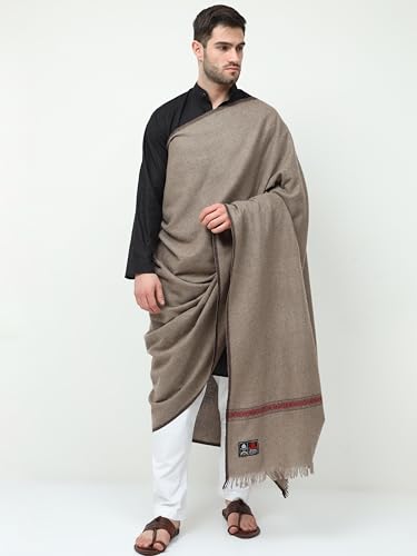 Arvore Men's Plain Hand Woven Warm Soft Pure Merino Wool Lohi | Shawl (52" X 106") (Brown-1)