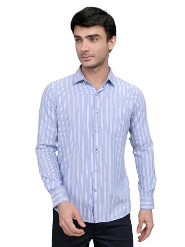 Monte Carlo Mens Regular Fit Full Sleeve Striped Shirt | Stylish Full Sleeve Shirt | Comfortable Formal & Casual ShirtForMen's Blue M