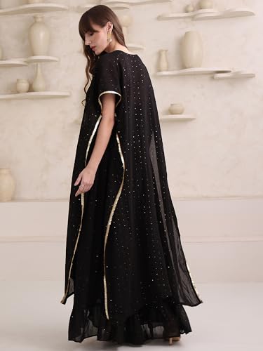 PURVAJA Women’s Maxi Fit & Flare Viscose Ethnic Co-Ords(Razy-030-S_Black)