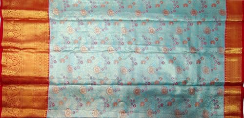 VFCollections Women's Traditional Handloom Kanchipuram Silk Pure Pattu Sarees | Rich Zari Woven Design | Bridal Saree | Unstitched Blouse-14 (VFC726-3)