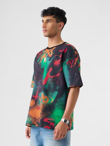 The Souled Store Street Graffiti Men and Boys Short Sleeves Round Neck Multicolour Printed Cotton Oversized T-Shirts