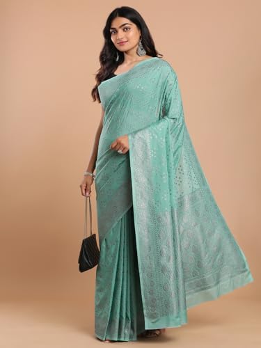 Kalyan Silks Black & Silver Buttas Sea Blue Saree
