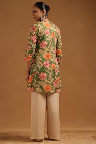 Soch Womens Green Cotton Floral Printed Kurta