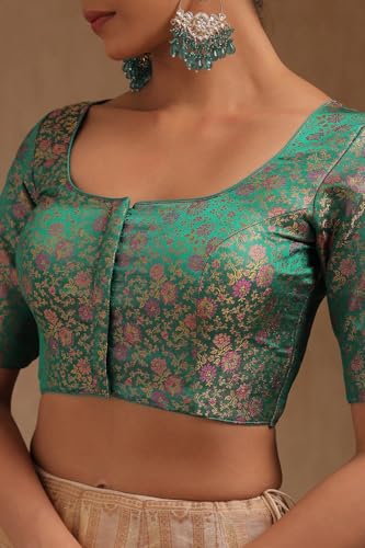 Soch Womens Teal Green Tussar Floral Print Padded Blouse