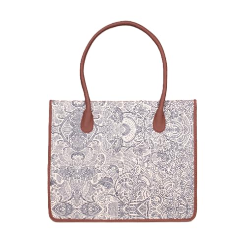 ZOUK Colaba Shirin Floral Printed Jute Handcrafted Lemon Yellow Women's Stylish Tote Bags | Tote Handbag| Shoulder bag with double handle