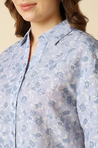Women Light Blue Print Long Sleeves Shirt