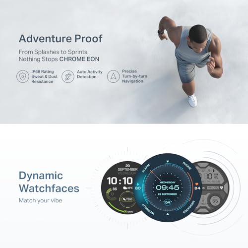 boAt Chrome Eon, Premium Metal Body, 1.43” (3.63 cm) AMOLED Round Display, AI Coach Health Insights, Advanced S1 Processor, Auto Heart Rate, HRV, VO2 Max, Smart Watch for Men & Women (Steel Black)