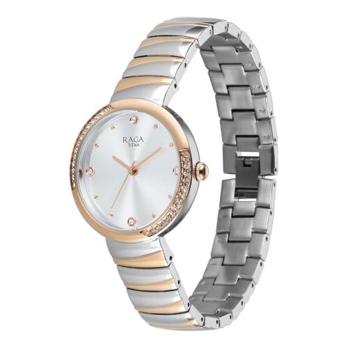 Titan Raga Spotlight 2.0 Quartz Analog 3Hands Display Silver Dial IPRG+Steel Look Color Strap Watch for Women - 95427KM01