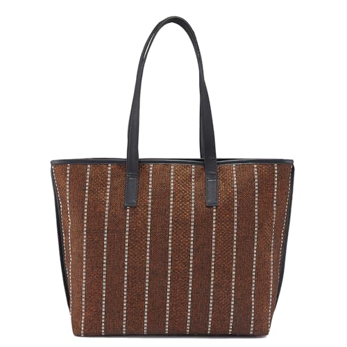 Caprese Evana Tote Medium Rust Poly Canvas Striped