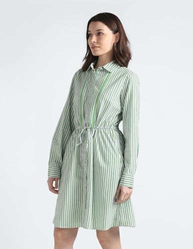 Tommy Hilfiger Women's Cotton Blend Shirt Below The Knee Casual Dress (S24HWDR032 Green