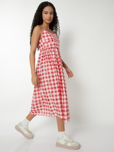 Max Women Checked Midi Dress(White_XS)