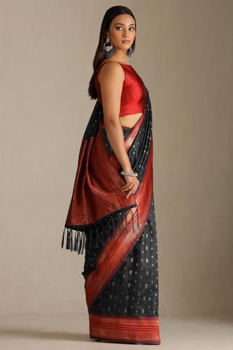 Soch Women's Black Tussar Woven Design Saree With Zari