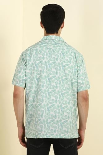 Allen Solly Men Green Print Half Sleeves Casual Shirts