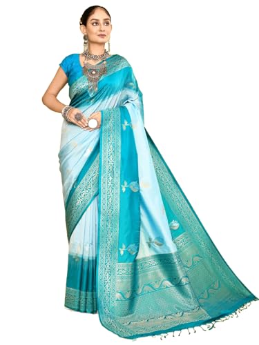 SWORNOF Women's Kanjivaram Soft Silk Banarasi Sarees With Unstiched Blouse Piece (SKY)