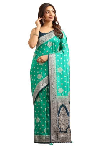 Soch Womens Teal Viscose Botanical Zari Woven Saree With Stone Work