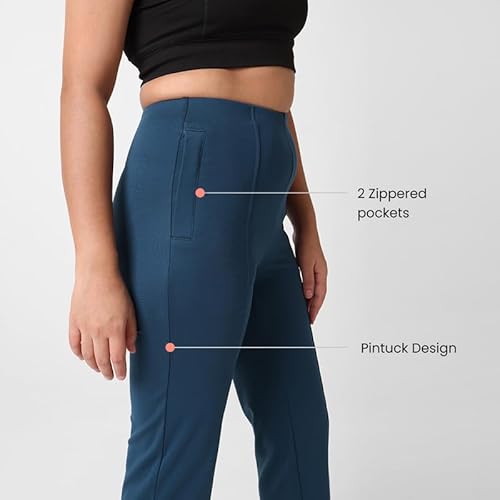 BlissClub Women Ultimate Straight Pants| Pintuck Design | No-Dig Waistband | Trousers for Women | 2 Zippered Pockets