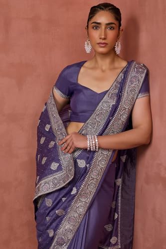Soch Womens Lavender Fendy Georgette Embroidered Saree With Stone Work