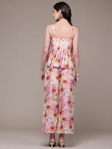 Label RITU KUMAR Pink Trinity Top With Pant Co-Ord Set
