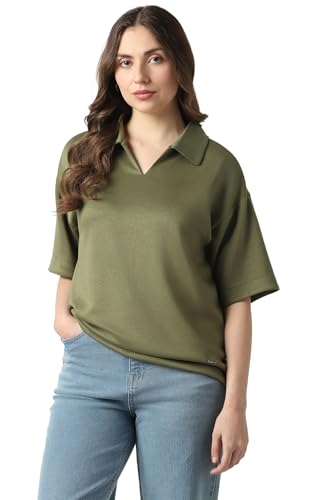 Women Olive Solid Formal Stylized Neck Top