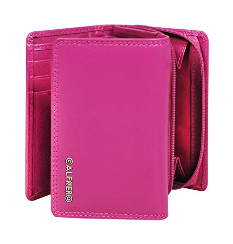 Calfnero Women's Genuine Leather Wallet-Long Purse Wallet with Multiple Card Slots, Zip Pocket and Note Compartment. (Pink)