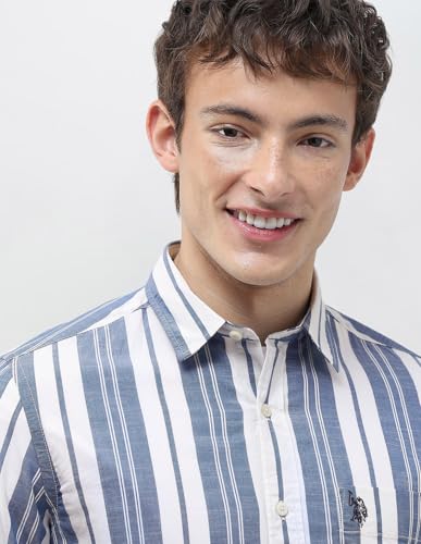 U.S. Polo Assn. Denim Co. Men's Vertical Striped Regular Fit Shirt (UDSHT2236_Blue_40)