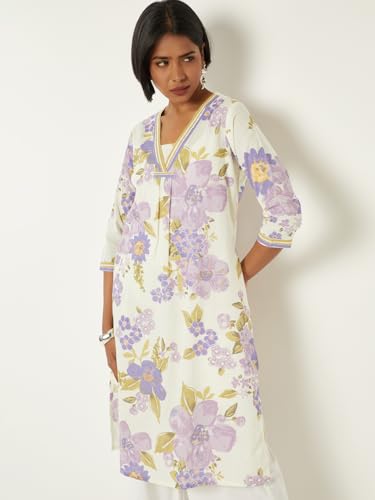 Max Women Floral Print Straight Kurta (Purple_XL)