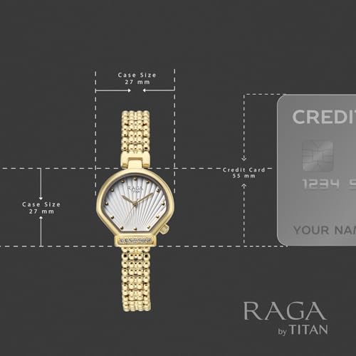Titan Raga Spotlight with Quartz Analog White Dial Gold Brass Strap Watch for Women - 95432YM01