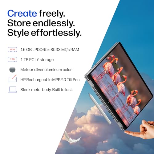HP OmniBook X Flip OLED Intel Core Ultra 5 226V, 40 Tops (16GB LPDDR5x,1TB SSD) 3K, Touch, 120hz, 14''/35.6cm, Intel ARC Graphic,Win11, Office24, Meteor Silver, 1.38kg, fm0099TU,Pen, 2 in 1 AI Laptop