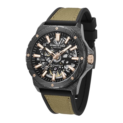 Kenneth Cole Automatic Analog Black Dial Tan Silicon Strap Watch for Men - KCWGZ0076703MNW