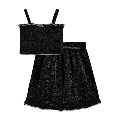Hopscotch Girls Sleeveless Black 2-Pc Ruffled Textured Blouse & Skirt (5-6 Years)